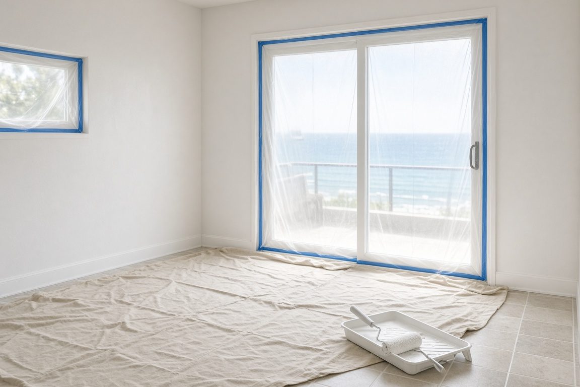 Illustration of an empty room being repainted